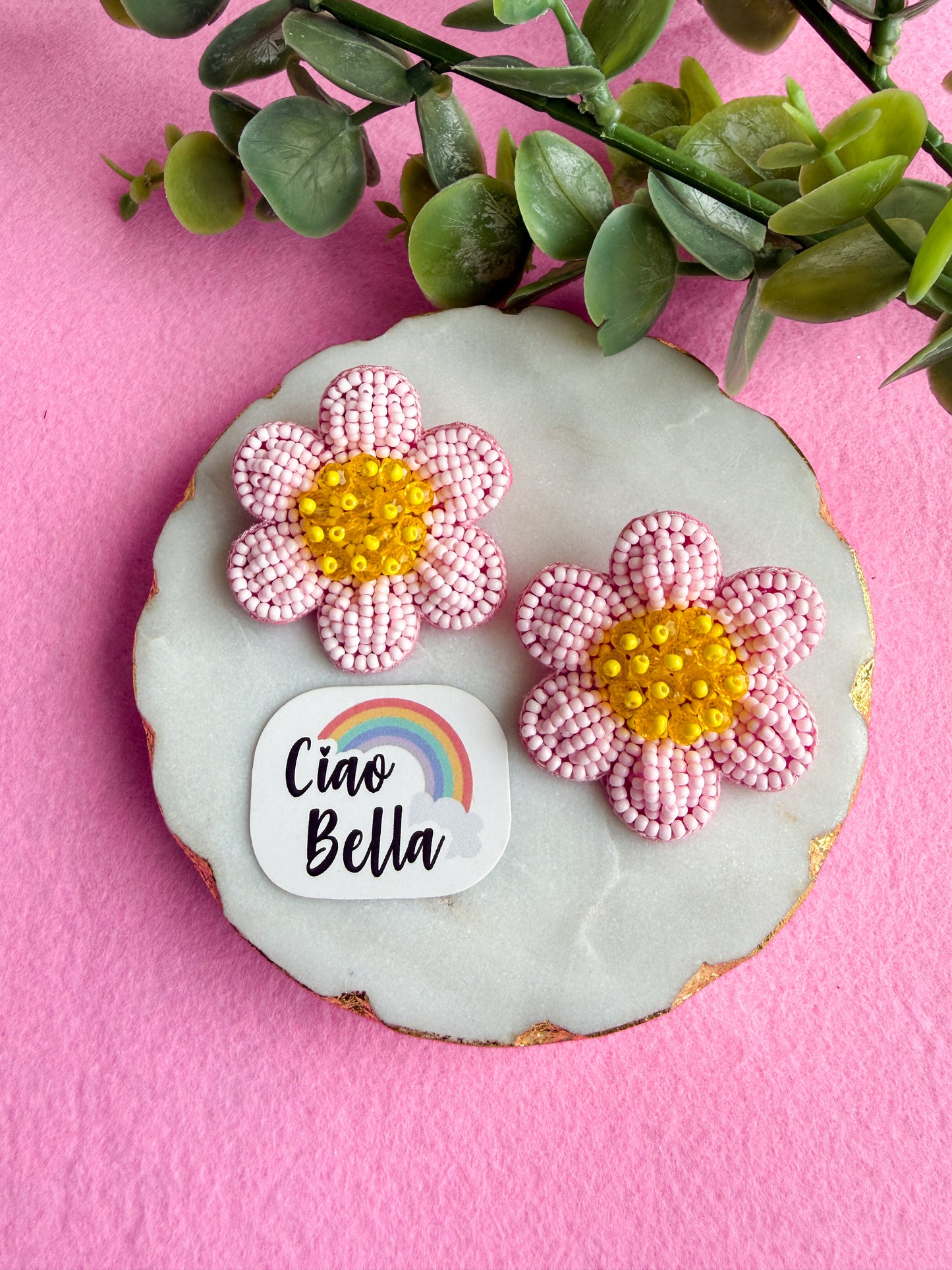 Blush Pink Daisy Stud Handmade Beaded Flower Earrings