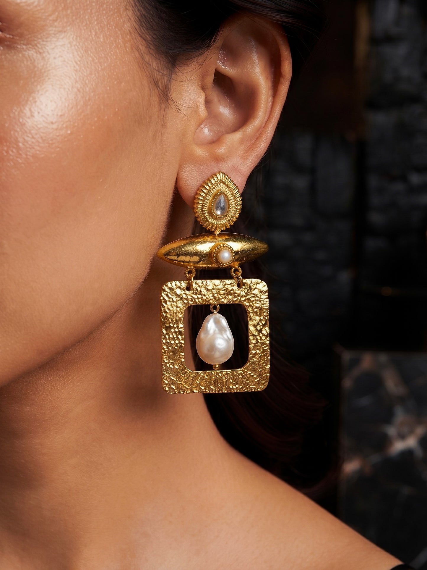 Oracle Pearl Drops Handmade Brass Earrings