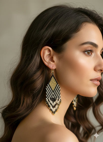 Golden Diamond Handmade Beaded Earrings