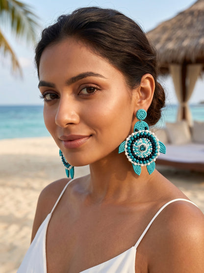 Oceanic Turquoise Teal Blue Turtle Handmade Beaded Earrings