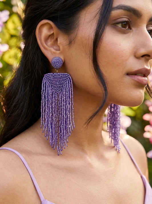 Luxe Lavender Purple Handmade Beaded Tassel Earrings
