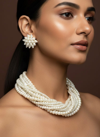 Maya Pearl Handmade Necklace + Stud Earrings Set