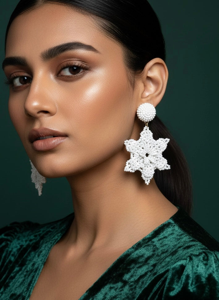 Delicate Snowflake Handmade Beaded Earrings