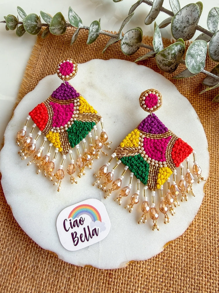Rainbow Rangoli Handmade Beaded Earrings