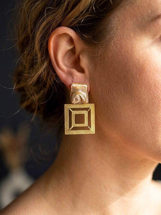 Framed in Gold Handmade Brass Earrings
