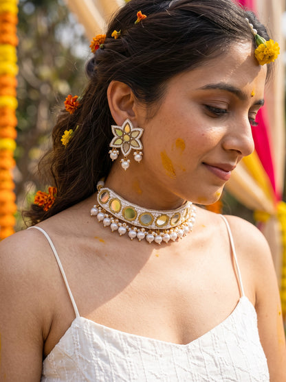 Noor Mirror Handmade Beaded Necklace & Earrings Set
