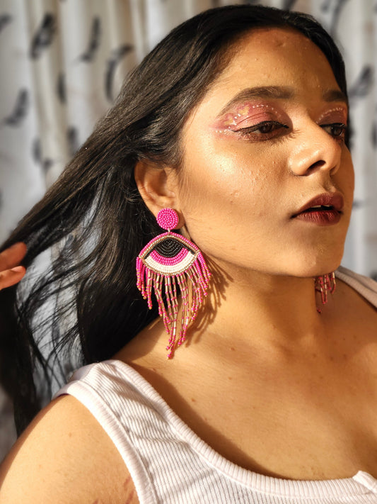 Rosey Evil Eye Tassel Earrings