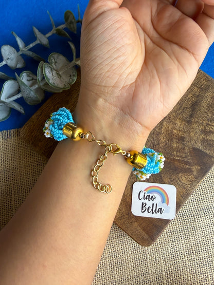 Luxe Flora Aqua Blue Handmade Beaded Bracelet