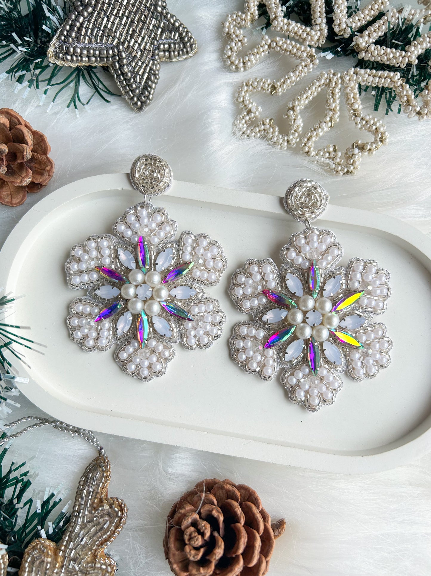 Snowflake Sparkle Handmade Beaded Christmas Earrings