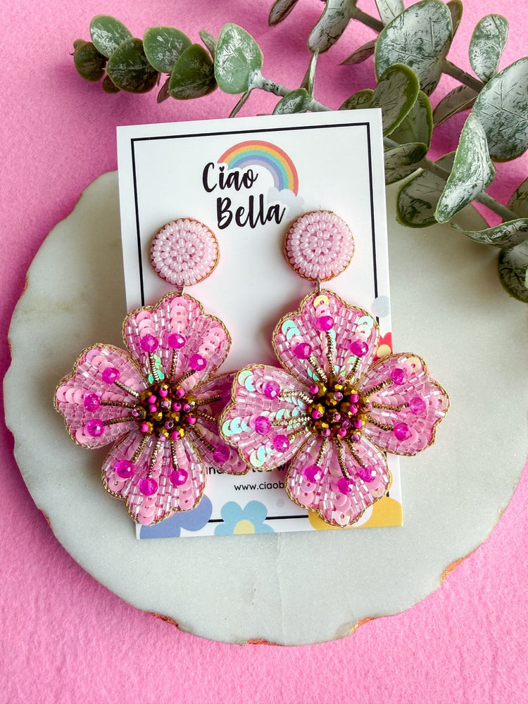 Blush Pink Glow Flower Handmade Beaded Earrings