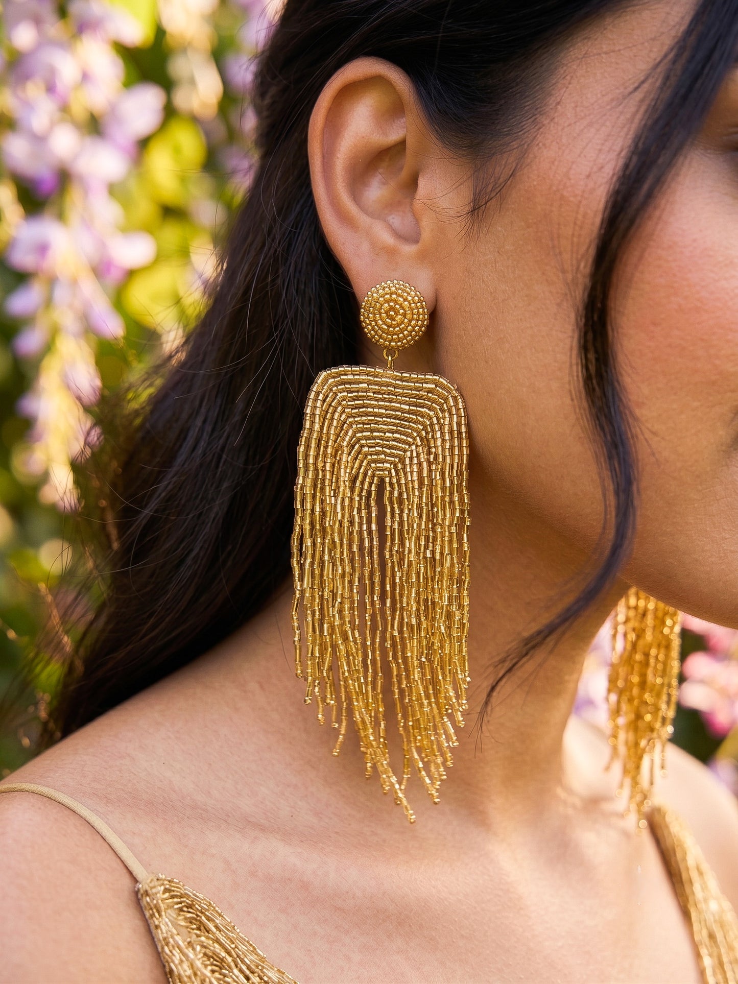 Luxe Gold Handmade Beaded Tassel Earrings