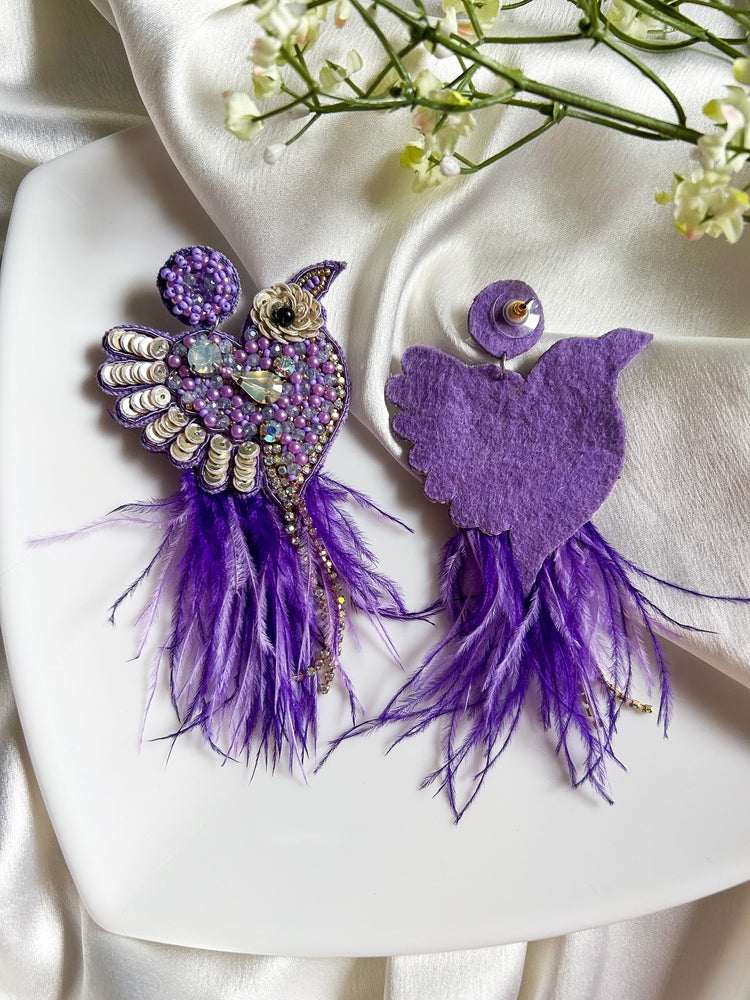 Glamorous Lilac Birdies Handmade Beaded Bird Earrings