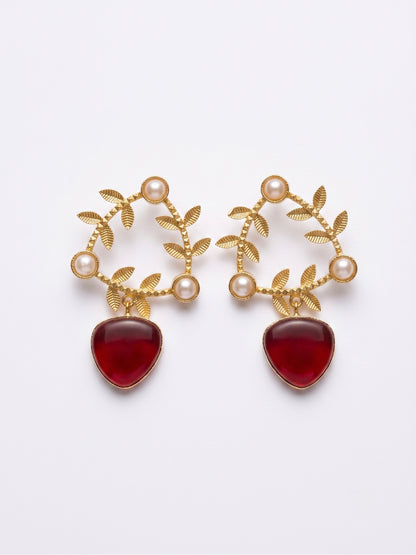 Olivia Deep Red Drop Handmade Brass Earrings