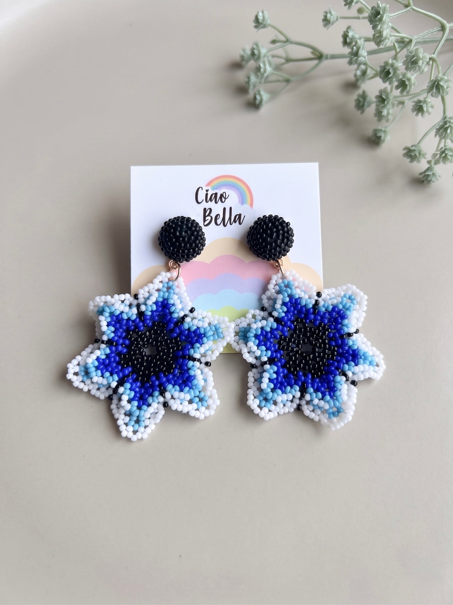 Blossoming Blue Flower Handmade Beaded Earrings