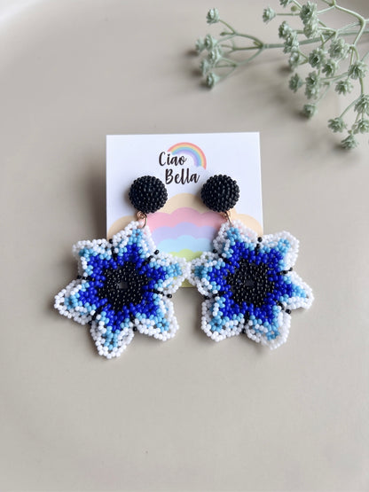 Blossoming Blue Flower Handmade Beaded Earrings