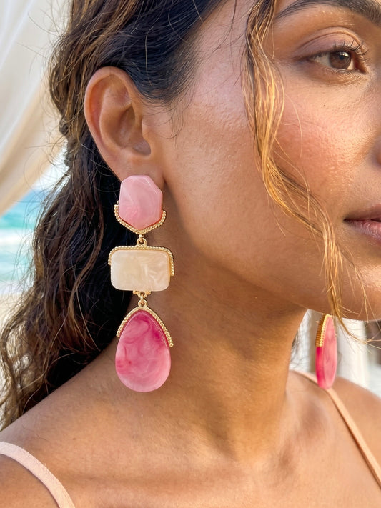 Blushberry Pink Resin Drops Statement Earrings