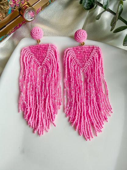 Luxe Blush Pink Handmade Beaded Tassel Earrings