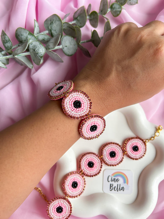 Blush Pink Evil Eye Handmade Beaded Bracelet