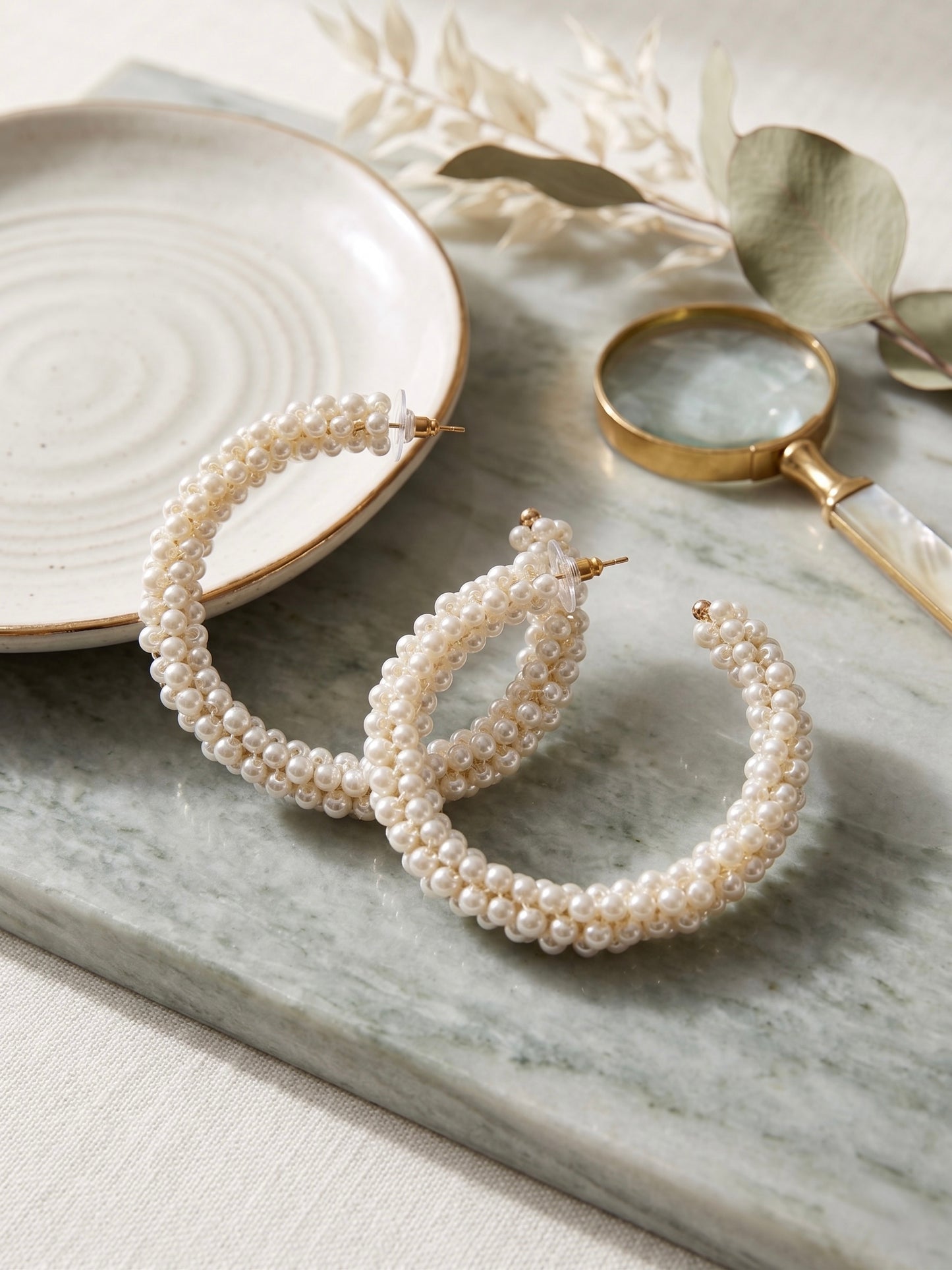 Woven Pearl Handmade Beaded Hoop Earrings