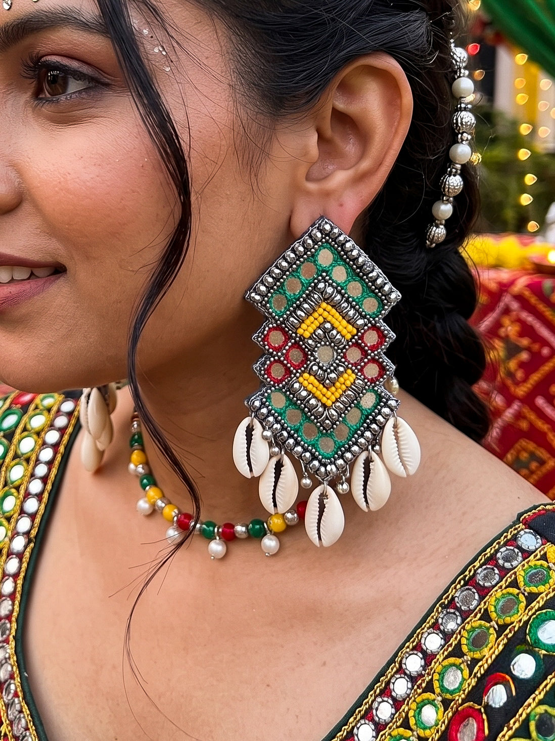 RangRaas Mirror Handmade Beaded Earrings