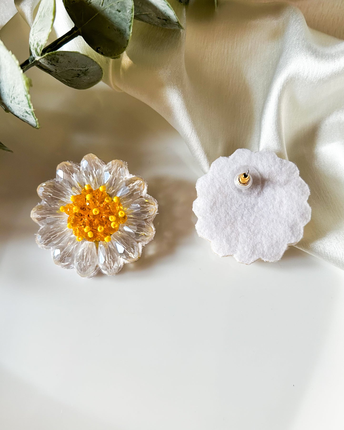 Sparkling Daisy Stud Handmade Beaded Flower Earrings