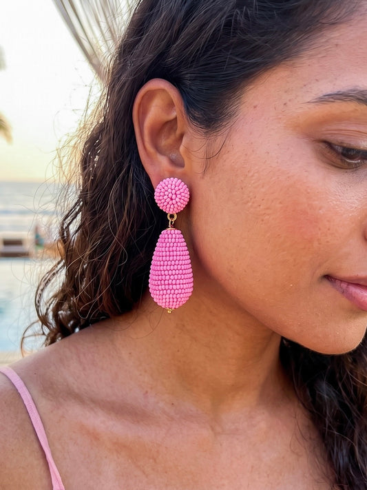 Blush Pink Drop Handmade Beaded Earrings