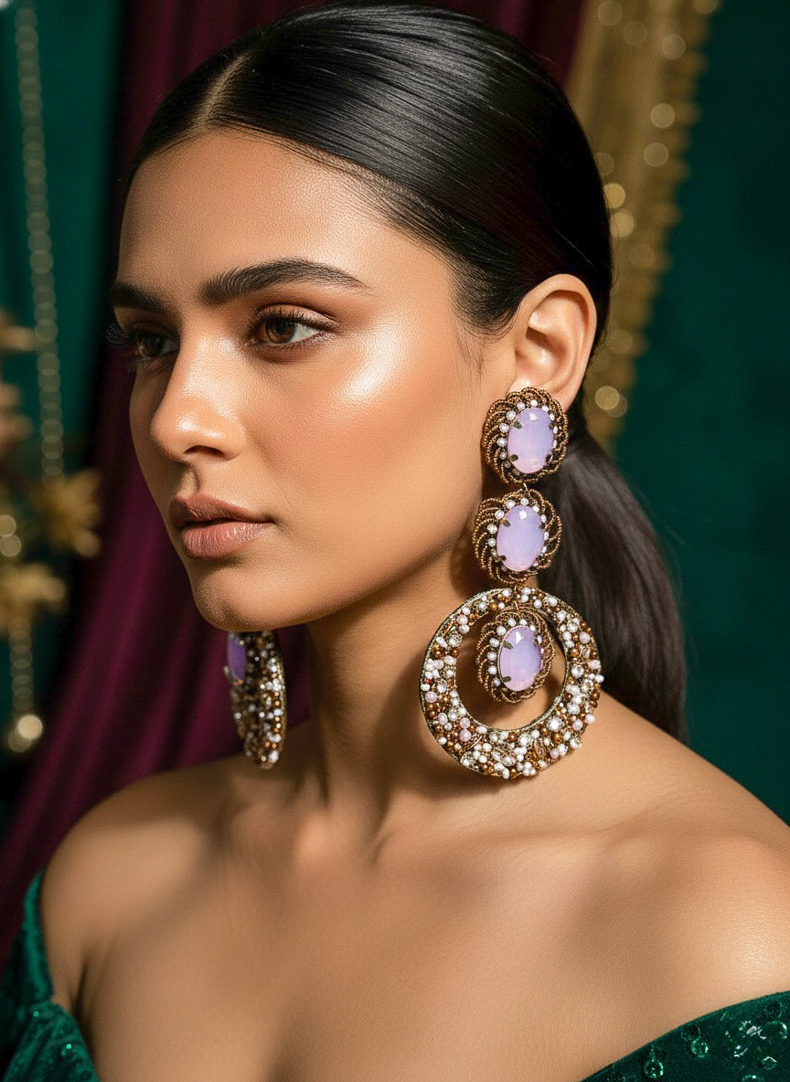 Mahira Lilac Purple Handmade Beaded Statement Earrings