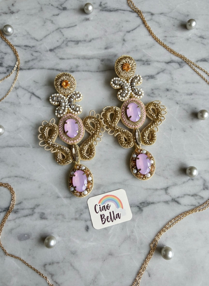 Aashna Blush Pink Handmade Beaded Statement Earrings