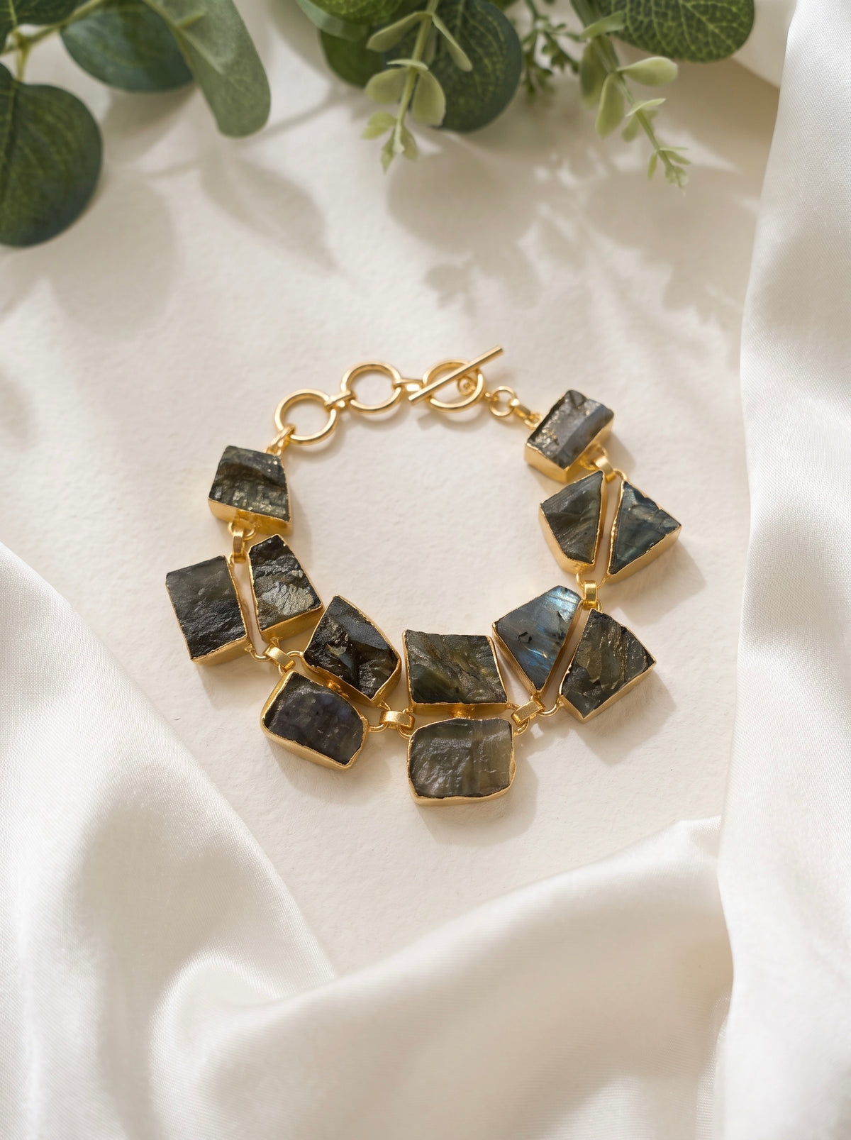 Luxe Labradorite Natural Stone Statement Handmade Brass Chain Bracelet