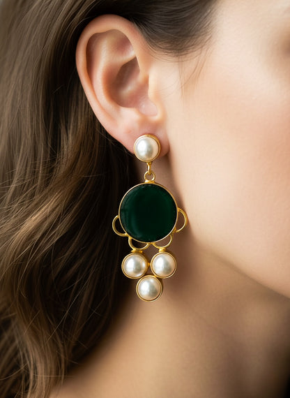 Green Druzy Drop Handmade Brass Earrings