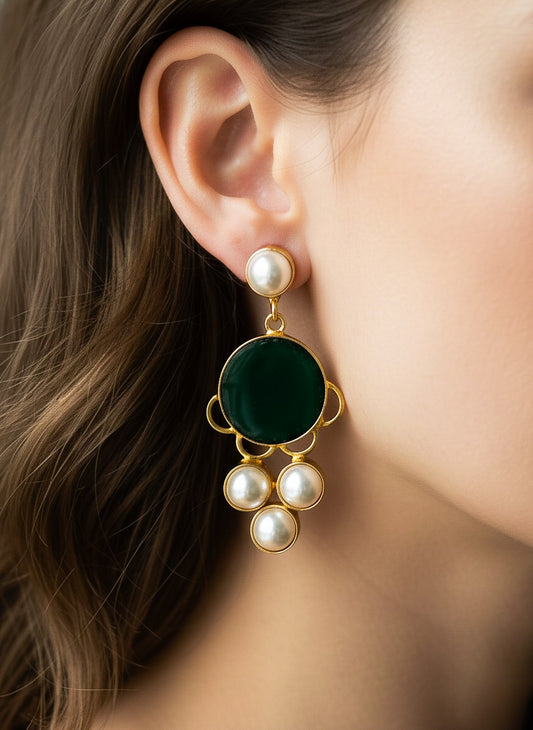 Green Druzy Drop Handmade Brass Earrings