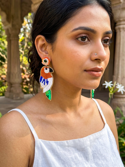 Tiranga Parrot Handmade Tricolour Beaded Bird Earrings