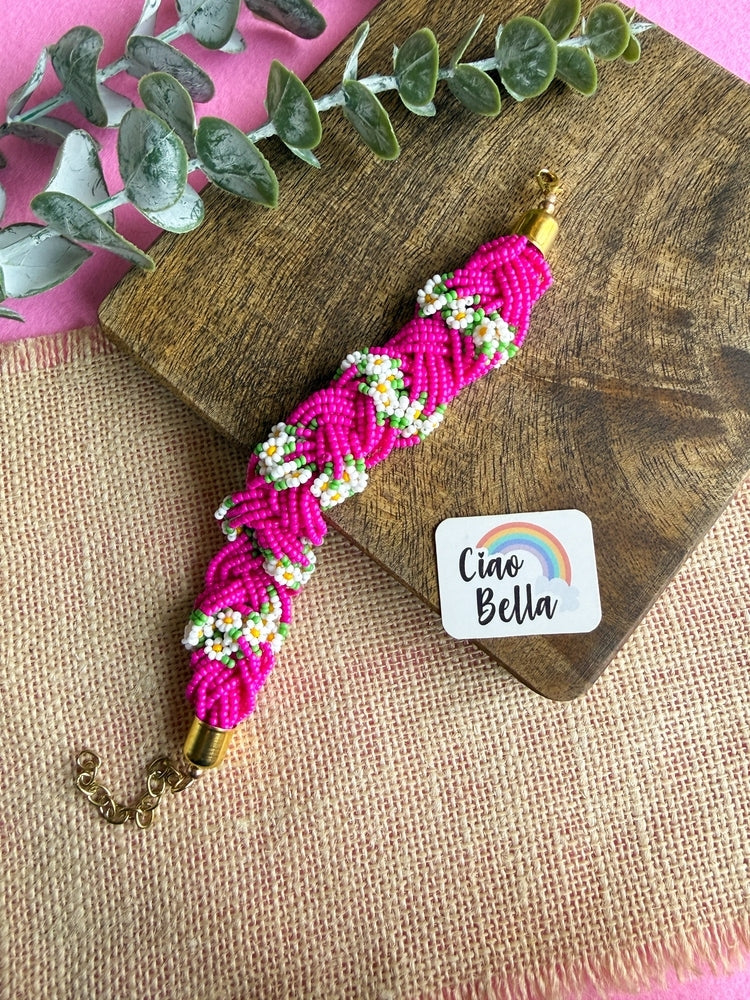 Luxe Flora Rose Pink Handmade Beaded Bracelet