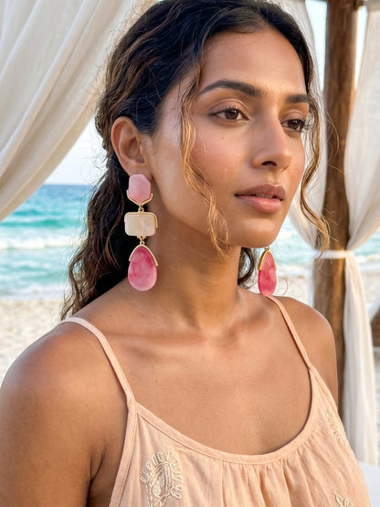 Blushberry Pink Resin Drops Statement Earrings