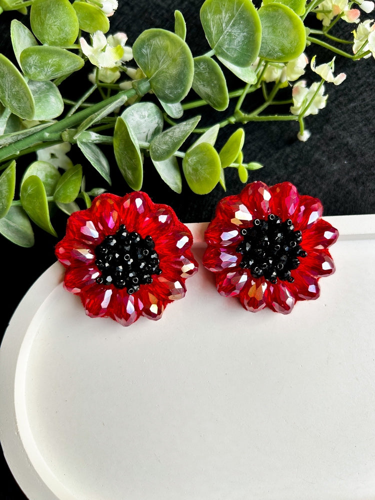 Sparkling Red Poppy Stud Earrings