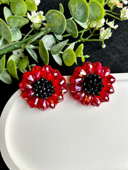 Sparkling Red Poppy Stud Earrings