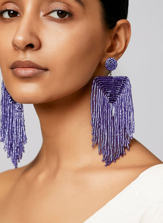 Luxe Lavender Handmade Beaded Tassel Earrings