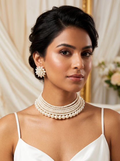 Ruhani Pearl Handmade Necklace + Earrings Set