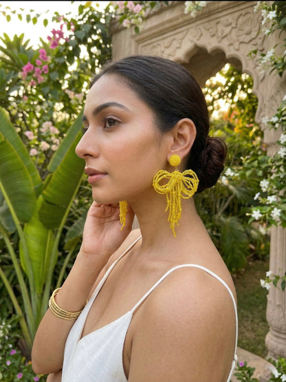 Pookie Bow (Yellow) Handmade Beaded Earrings