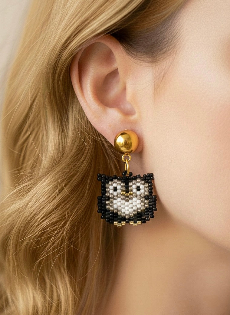 Tiny Owl Handmade Beaded Bird Earrings