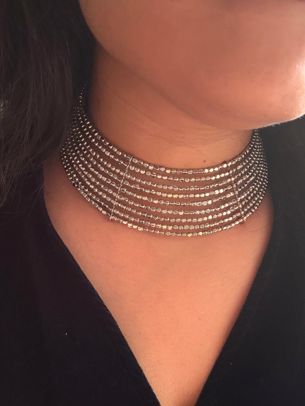 Myra Silver Beaded Handmade Hasli Necklace