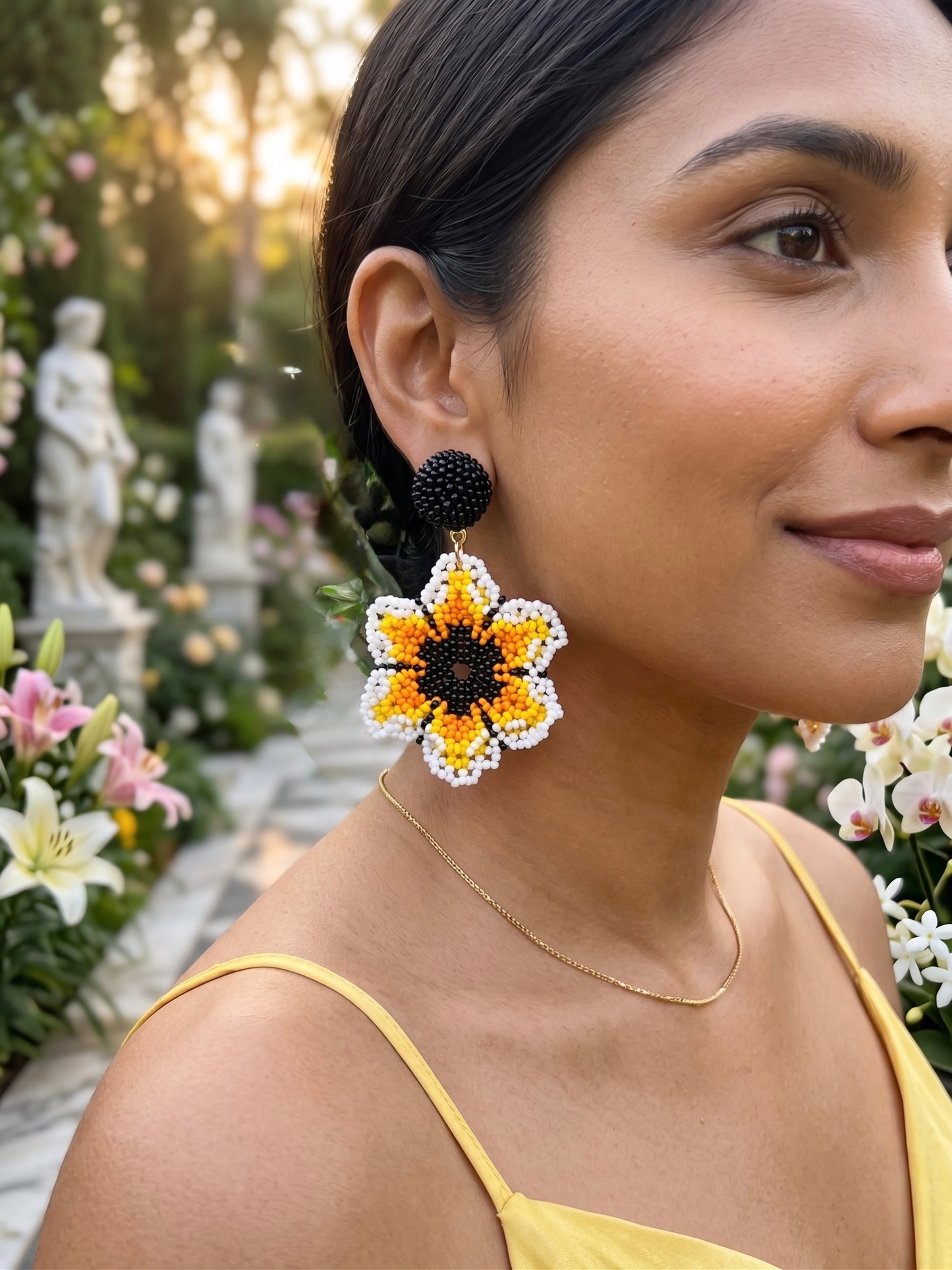 Sun-Kissed Yellow Flower Handmade Beaded Earrings