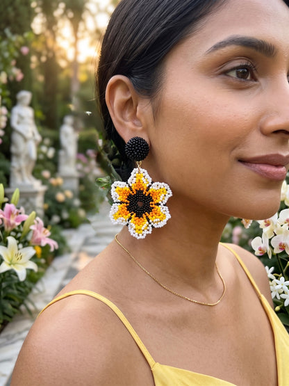 Sun-Kissed Yellow Flower Handmade Beaded Earrings
