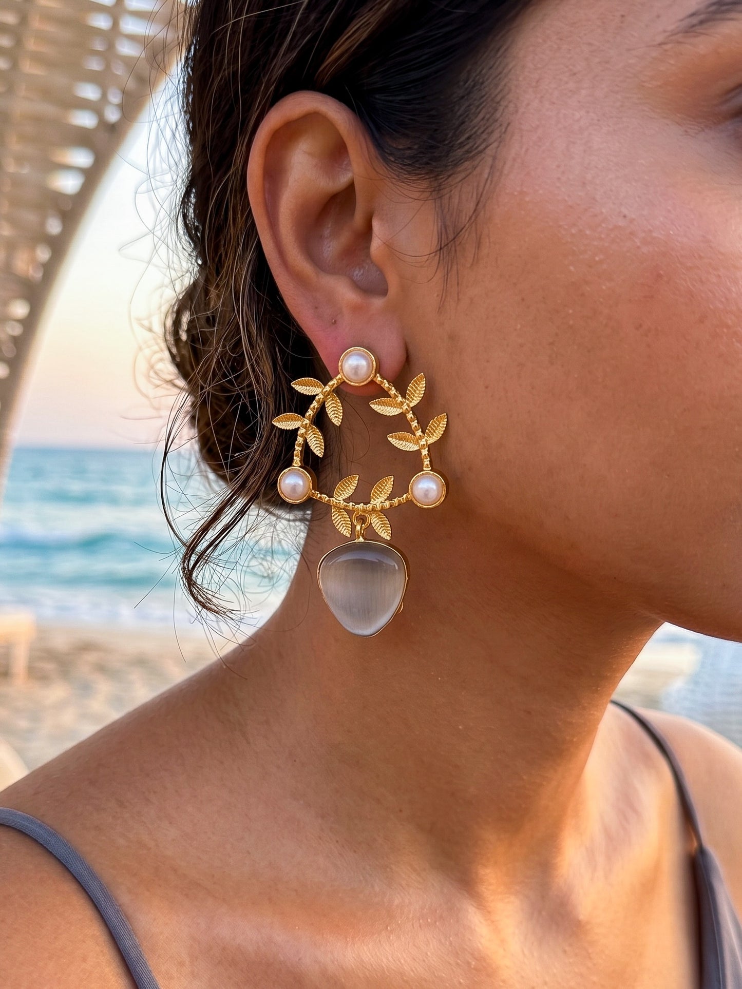 Olivia Grey Drop Handmade Brass Earrings