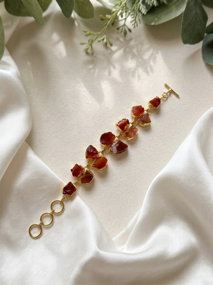Luxe Agate Rust Orange Natural Stone Statement Handmade Brass Chain Bracelet