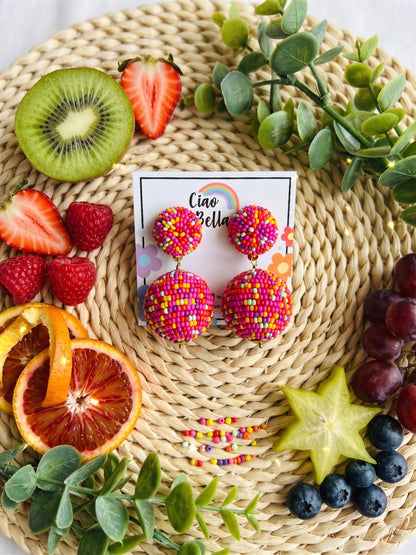 Tutti Frutti Pink Rainbow Drop Handmade Beaded Earrings