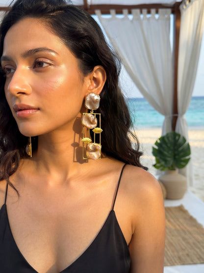 Ivy Leaf Mother Of Pearl Handmade Brass Earrings
