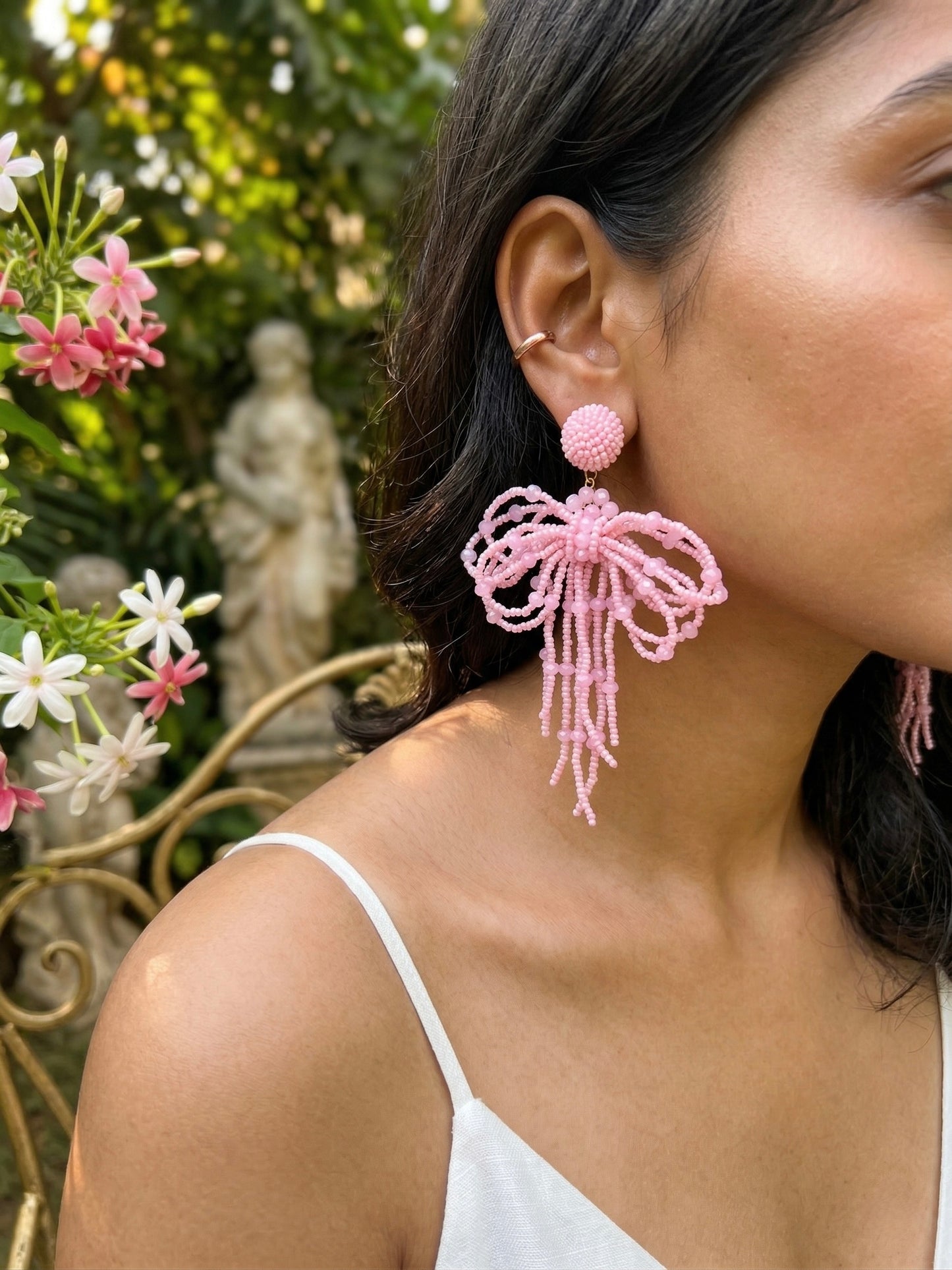Pookie Bow (Baby Pink) Handmade Beaded Earrings