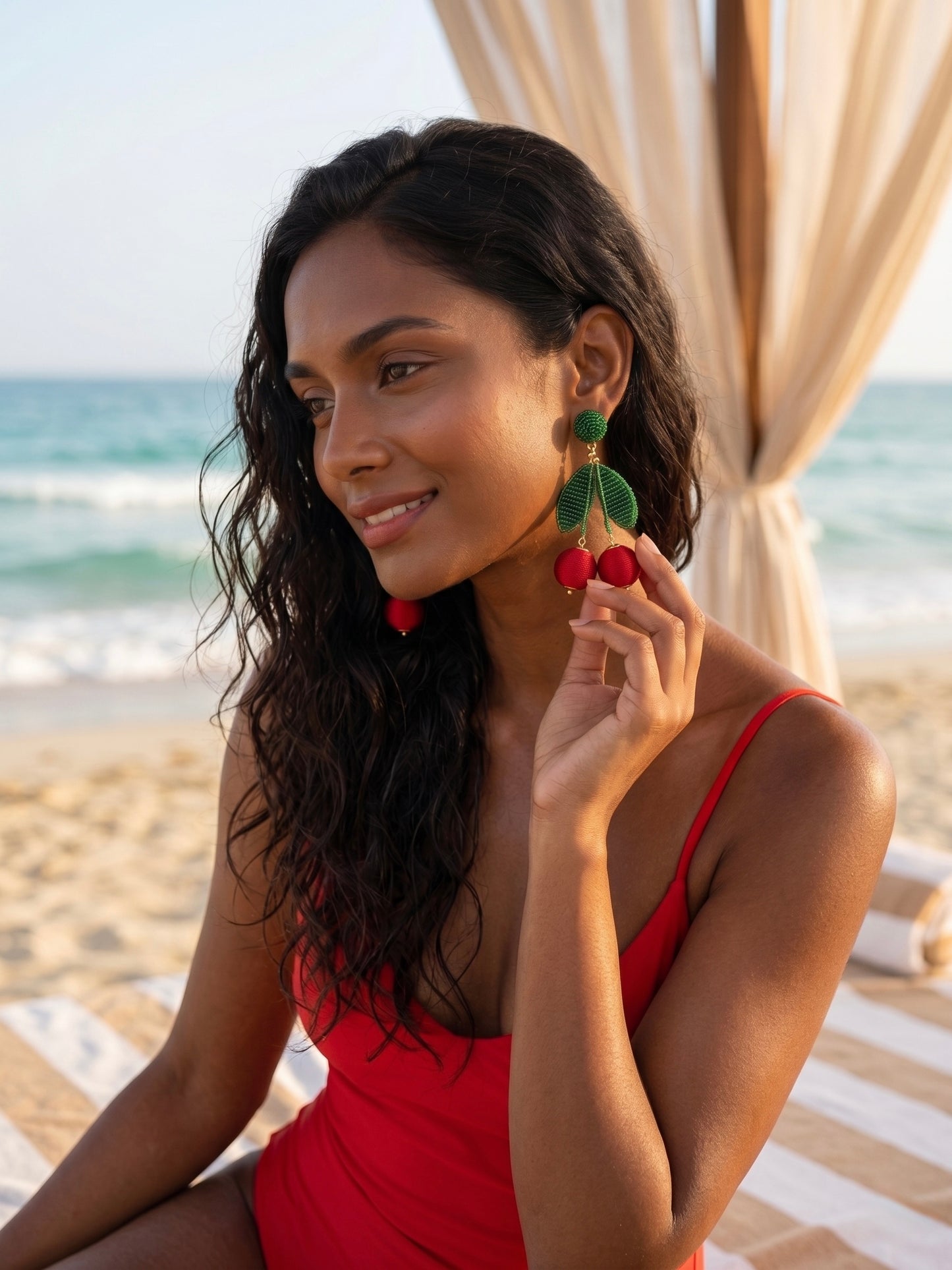 Cherry On Top Red Handmade Beaded Earrings