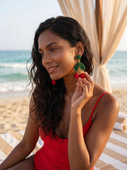 Cherry On Top Red Handmade Beaded Earrings